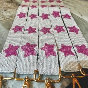 Beaded star bag strap. Taylor swift inspired white and pink bag strap.